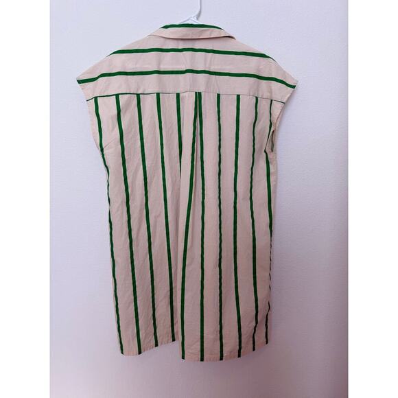 FRNCH Emie Shirt Dress Green and White Stripes Straight Fit Cap Sleeves Large - Picture 7 of 7